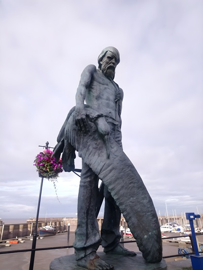 Ancient Mariner statue overlooking Watchet Harbour in Somerset, England